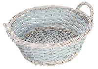 Amélie wicker/peeled wood grey ceruse round basket 32x11cm