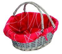 Rio wicker/peeled wood grey ceruse red fabric oval basket 36x30x12/15cm