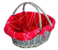Rio wicker/peeled wood grey ceruse red fabric oval basket 43x34x15/19cm