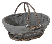 Maria wicker/peeled wood grey ceruse grey fabric oval basket 43x34x16cm