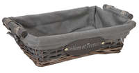 Maria wicker/peeled wood grey ceruse grey fabric rectangle basket 38x28x10cm