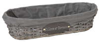Banneton Maria osier/bois déroulé cérusé gris tissu gris ovale 44x14x10cm