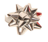 Noeud adhésif brillant argent forme étoile (diamètre 50mm)