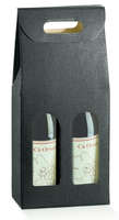 Valisette Milan carton aspect tissu noir 2 bouteilles