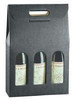 Valisette Milan carton aspect tissu noir 3 bouteilles