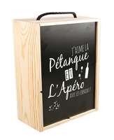 Petanque box Leon 2 bouteilles wood black cover 6 pieces - I like petanque.