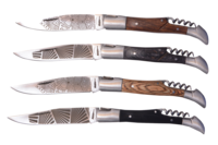 Vivarais folding corkscrew knife with wood handle and engraved blade