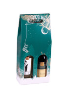 Calgary festive green/white decorated cardboard suitcase 2 bottles - FSC7®