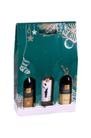 Valisette Calgary carton décoré vert/blanc festif 3 bouteilles - FSC7®