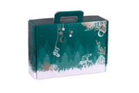 Valisette gourmande Calgary carton renforcé vert/blanc festif, 34.5x25.5x11.5cm,