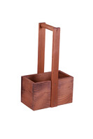 Bruno walnut-stained fir wood basket, 2 bouteilles, fixed wooden handle, 18x9xh12/33cm