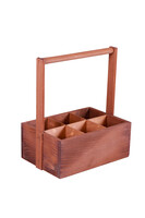 Bruno walnut-stained fir wood basket, 6 bouteilles, fixed wooden handle, 27x9xh12/33cm