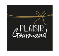 Etiquette adhésive carrée noir/blanc - Plaisir Gourmand (boîte de 500)