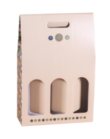 Valisette Ravenne carton décoré vert/or/beige 3 bouteilles- FSC®7