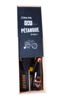 Petanque box Leon magnum/2 bouteilles wood black lid 6 pieces