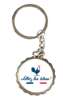 Ivo metal bottle opener key ring, decorated in white - Allez les Bleus!