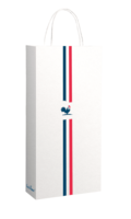 Sac Esprit Eco papier kraft blanc 110gr, 2 bouteilles, décoré bleu/blanc/rouge