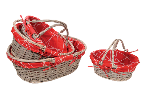 Product image Rio wicker basket grey ceruse fabric red 36x30x12/15cm