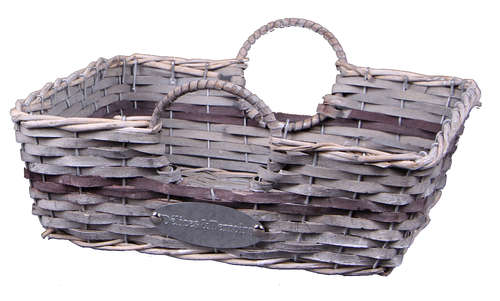 Image du produit Corbeille Rosanne osier/bois déroulé cérusé gris/chocolat carrée 31x31x10cm