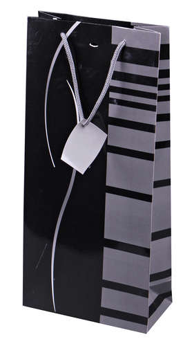 Image du produit Sac Dallas papier pelliculé brillant noir/gris 2 bouteilles - FSC7