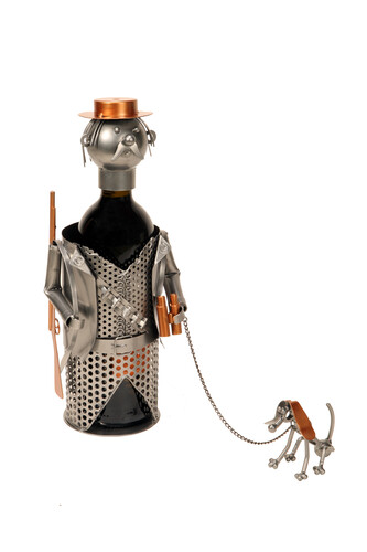 Image du produit Support bouteille Félix métal gris/cuivre - Chasseur et son chien