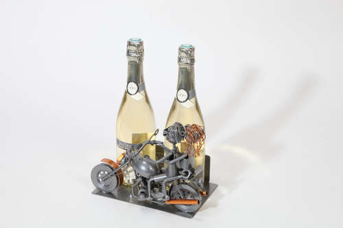 Image du produit Support bouteille Félix métal gris/cuivre - Biker Couple