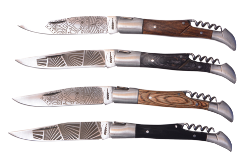 Image du produit Couteau tire-bouchon Vivarais lame gravée/manche bois 4 couleurs assorties