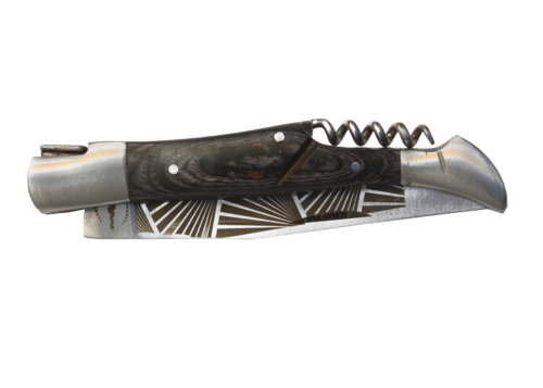 Product image Vivarais corkscrew knife engraved blade/wooden handle 4 assorted colours box