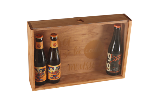 Image du produit Caisse Castel bois de pin teinté cappucino 6 bières - Ici on se la coule mousse