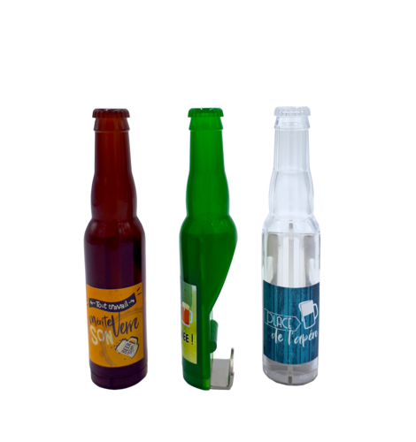 Image du produit Décapsuleur Vik forme bouteille 3 couleurs translucides et thèmes assortis