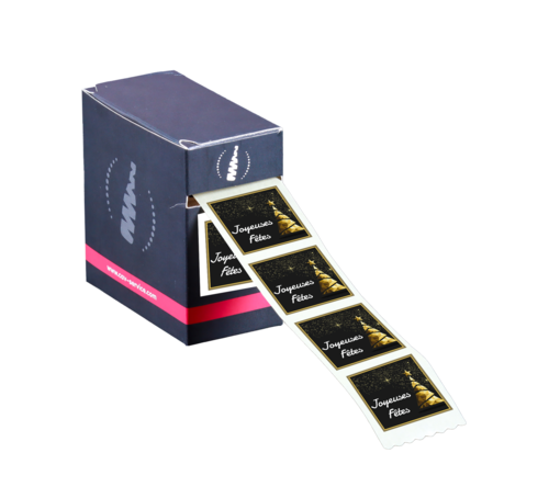 Product image Square adhesive label black/gold - Joyeuses Fêtes (box of 500)
