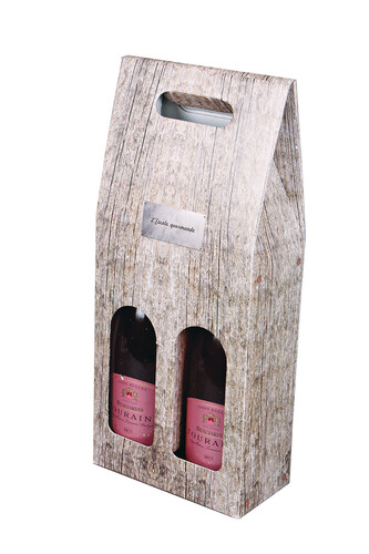 Product image Lorriane grey imitation wood cardboard box 2 bouteilles