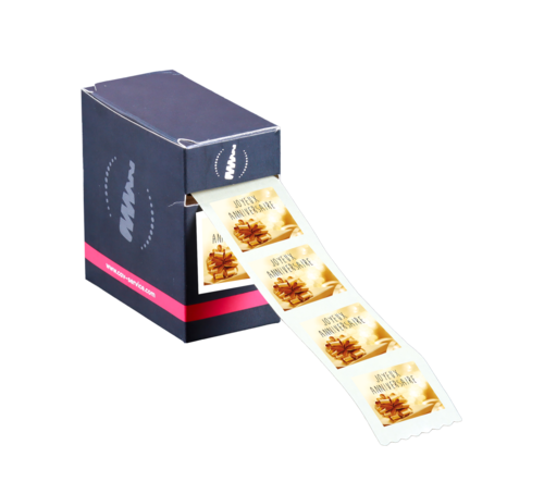 Image du produit Etiquette adhésive carrée quadri/or - Joyeux Anniversaire (boîte de 500)