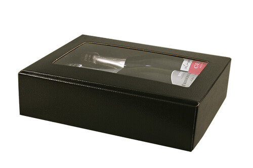 Image du produit Coffret Berne aspect croco noir avec vitrine 3 bouteilles