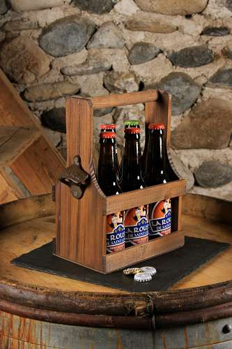 Image du produit Panier Calypso bois teinté noyer 6 bières 33cl (long neck) décapsuleur -