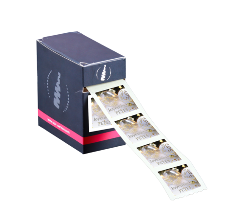 Image du produit Etiquette adhésive carré blanc/or Joyeuses Fêtes (boîte de 500)