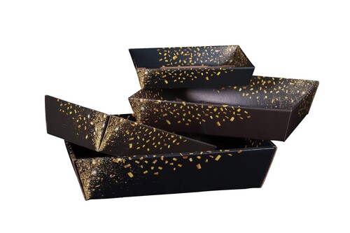 Product image Petra basket cardboard decorated black/gold festive 27x20x5cm - FSC 7