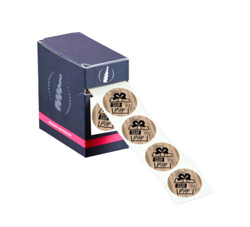 Image du produit Etiquette adhésive ronde bois/noir - Surprise (boîte de 500)