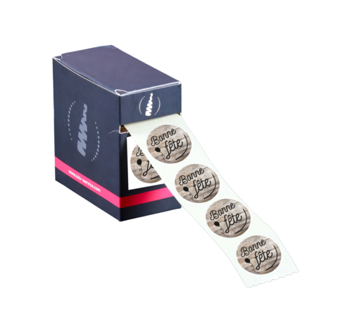 Image du produit Etiquette adhésive ronde bois/noir - Bonne Fête (boîte de 500)