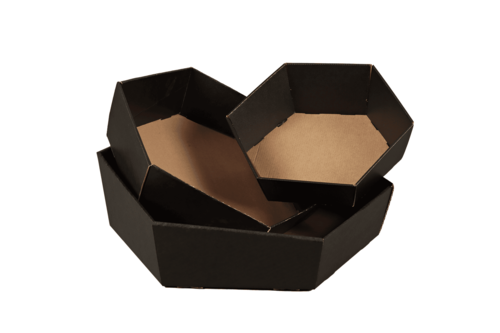 Image du produit Corbeille Chicago carton kraft noir lisse hexagonale asymétrique 44x38x8/12cm