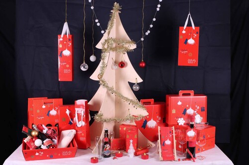 Image du produit Sac Boxbag Sofia papier pélliculé rouge festif 3 bouteilles