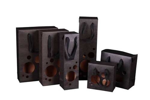 Product image Boxbag Chicago black kraft paper 2 bottles window, 250gr, ribbon handles