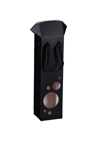 Product image Boxbag paper coated black 1 bottle window, 250gr, ribbon handles