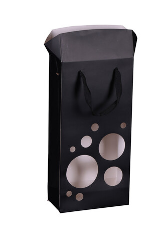 Product image Boxbag paper coated black 2 bottles window, 250gr, ribbon handles