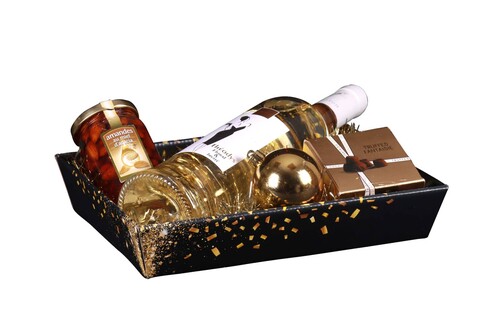 Product image Petra basket cardboard decorated black/gold festive 27x20x5cm - FSC 7