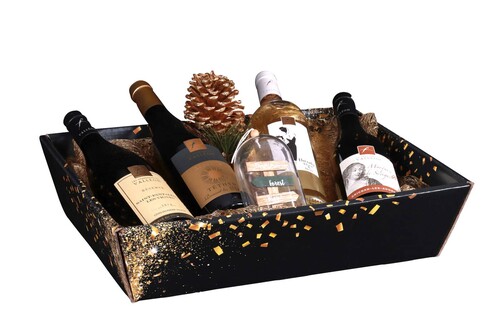 Product image Petra basket cardboard decorated black/gold festive 42x31x10cm