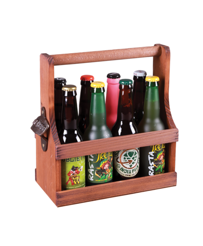 Product image Calypso basket walnut stained wood 8 beers 33cl (long neck type) + bottle opener