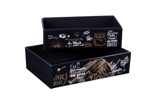 Product image Gusto carton basket black/gold/white 31x18x8cm, semi-auto, delivered flat - FSC