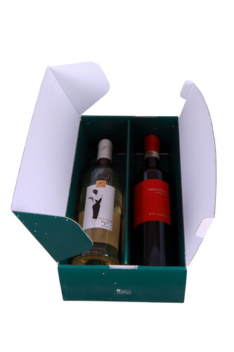 Image du produit Coffret Calgary carton décoré vert/blanc festif 2 bouteilles, 20x9,3x36cm
