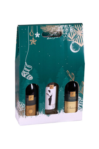 Image du produit Valisette Calgary carton décoré vert/blanc festif 3 bouteilles - FSC®7